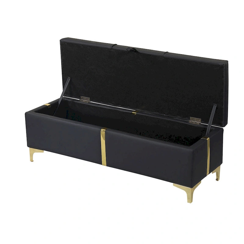 Banc de rangement élégant rembourré avec pieds en métal