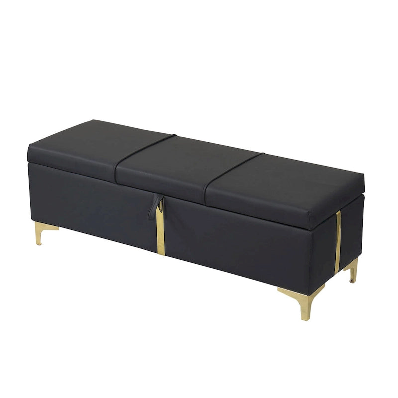 Banc de rangement élégant rembourré avec pieds en métal