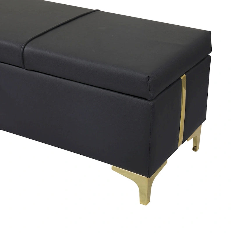 Banc de rangement élégant rembourré avec pieds en métal