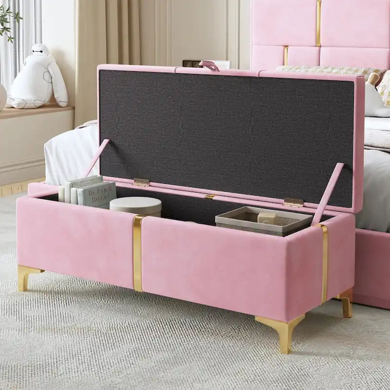 Banc de rangement élégant rembourré avec pieds en métal