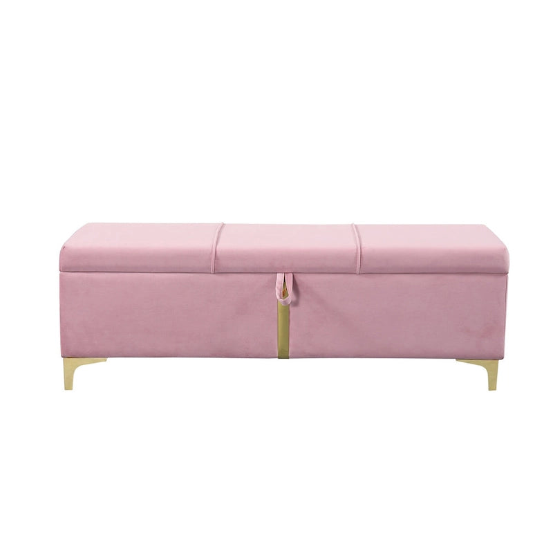 Banc de rangement élégant rembourré avec pieds en métal