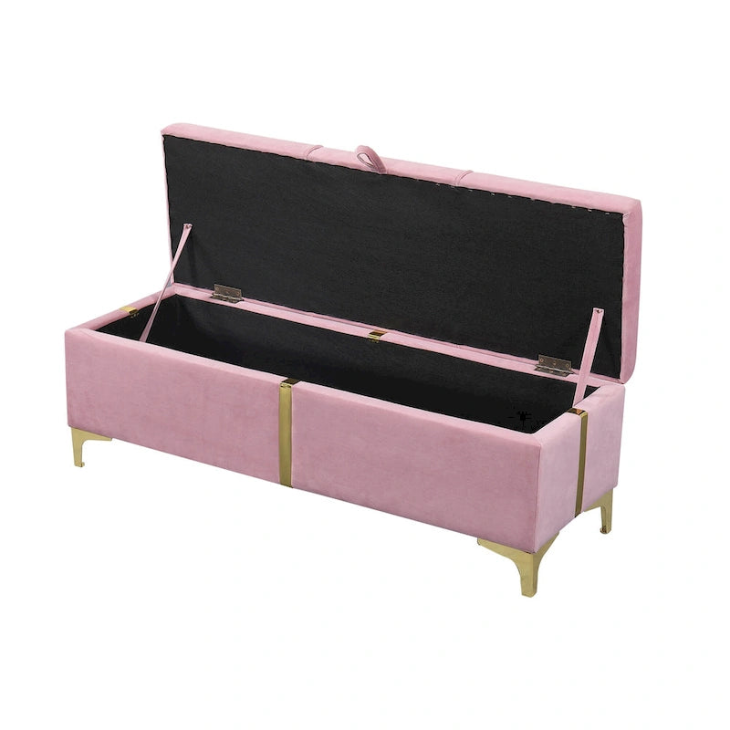 Banc de rangement élégant rembourré avec pieds en métal