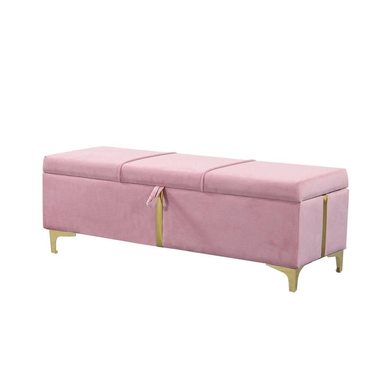 Banc de rangement élégant rembourré avec pieds en métal