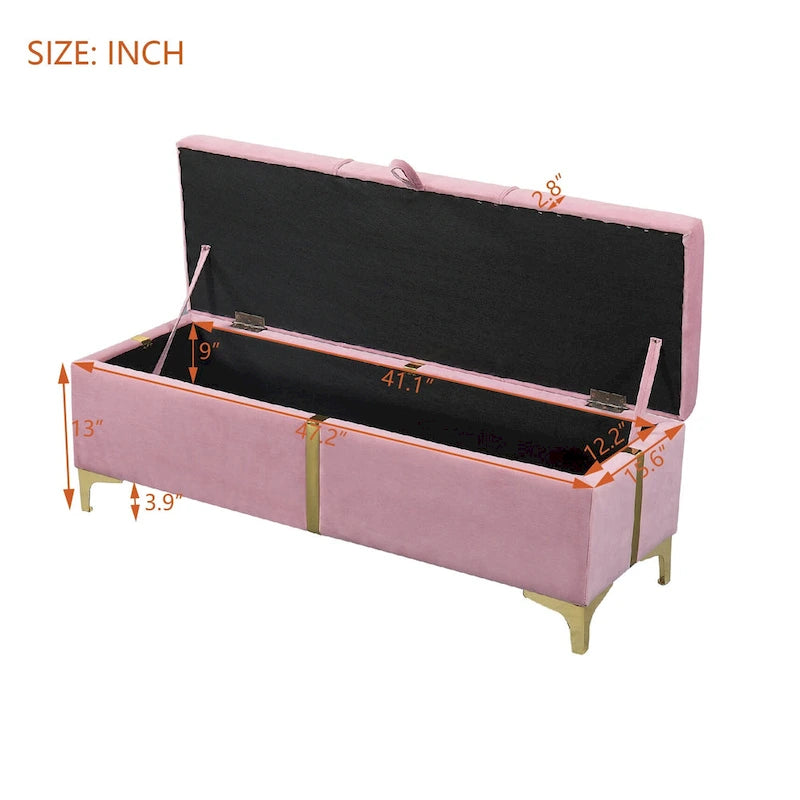 Banc de rangement élégant rembourré avec pieds en métal
