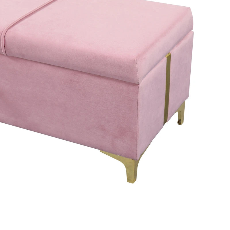 Banc de rangement élégant rembourré avec pieds en métal