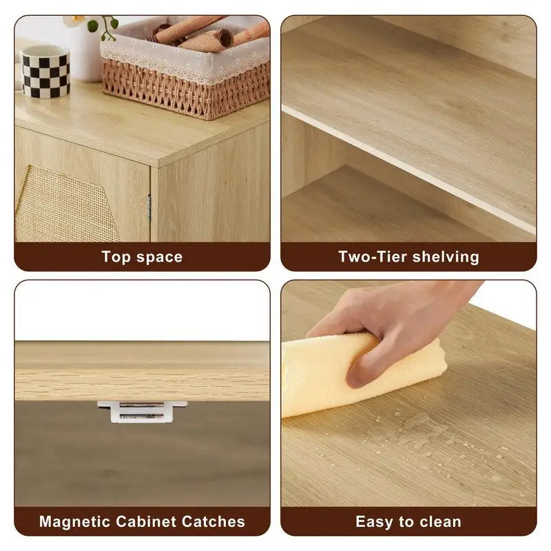 Meuble bas de cuisine avec portes décoratives en rotin