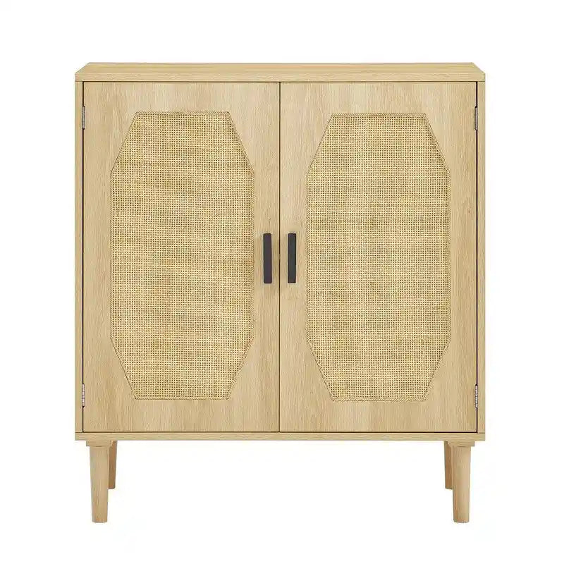Meuble bas de cuisine avec portes décoratives en rotin