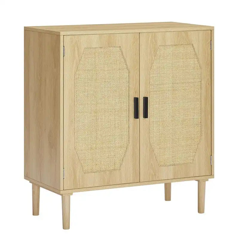Meuble bas de cuisine avec portes décoratives en rotin