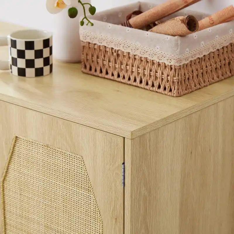 Meuble bas de cuisine avec portes décoratives en rotin