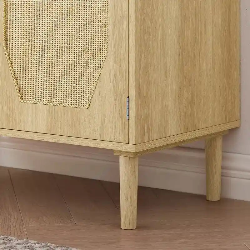 Meuble bas de cuisine avec portes décoratives en rotin