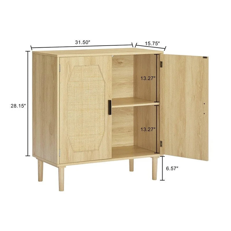 Meuble bas de cuisine avec portes décoratives en rotin