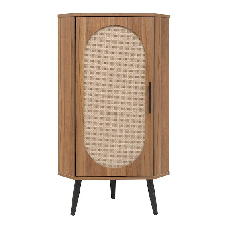 Meuble d'angle, Porte en rotin, Tables d'angle autoportantes pour petits espaces, Étagère d'angle pour salon, cuisine, salle de bain