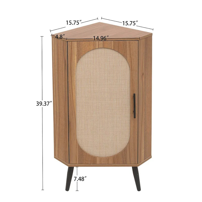 Meuble d'angle, Porte en rotin, Tables d'angle autoportantes pour petits espaces, Étagère d'angle pour salon, cuisine, salle de bain