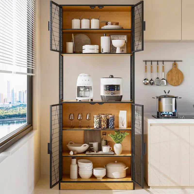 Meuble de rangement de cuisine avec porte et étagères, Meuble haut de cuisine avec support pour micro-ondes