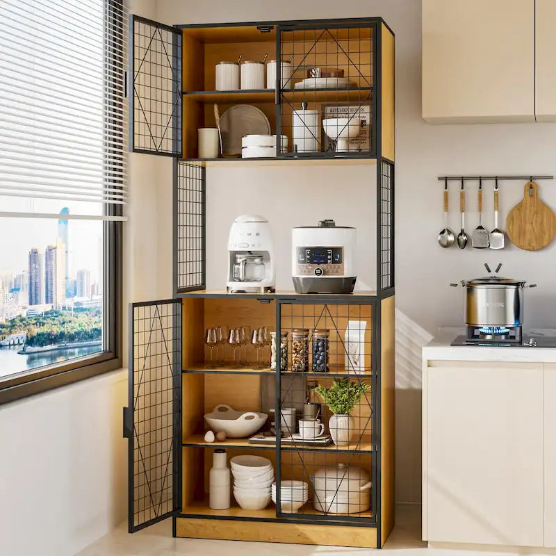 Meuble de rangement de cuisine avec porte et étagères, Meuble haut de cuisine avec support pour micro-ondes