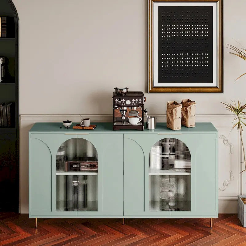 Meuble de rangement laqué avec 4 portes vitrées, buffet de rangement pour salon, vert menthe