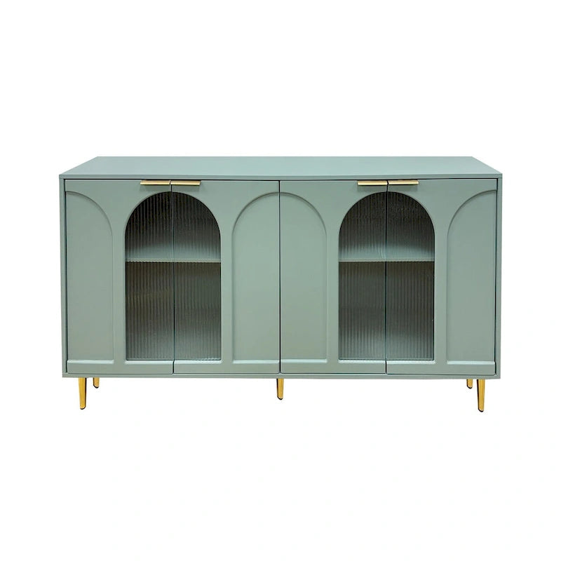 Meuble de rangement laqué avec 4 portes vitrées, buffet de rangement pour salon, vert menthe