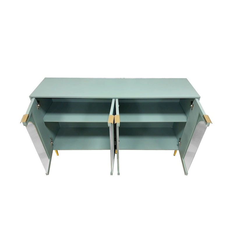Meuble de rangement laqué avec 4 portes vitrées, buffet de rangement pour salon, vert menthe