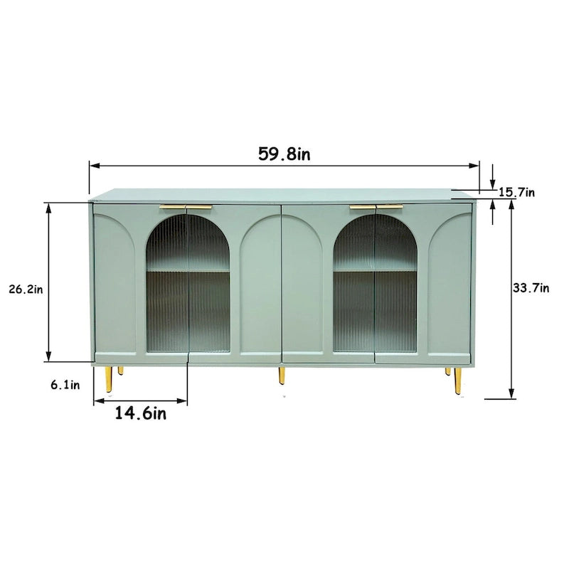 Meuble de rangement laqué avec 4 portes vitrées, buffet de rangement pour salon, vert menthe