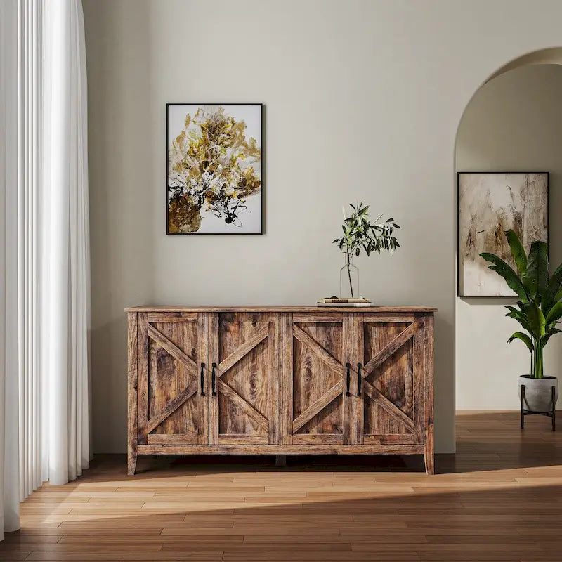 Meuble de rangement avec 4 portes et 4 étagères ouvertes, Buffet autoportant pour salon, bureau ou entrée