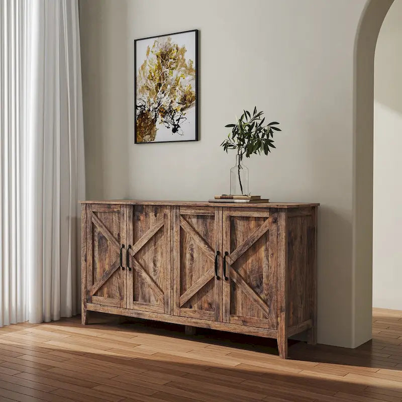 Meuble de rangement avec 4 portes et 4 étagères ouvertes, Buffet autoportant pour salon, bureau ou entrée