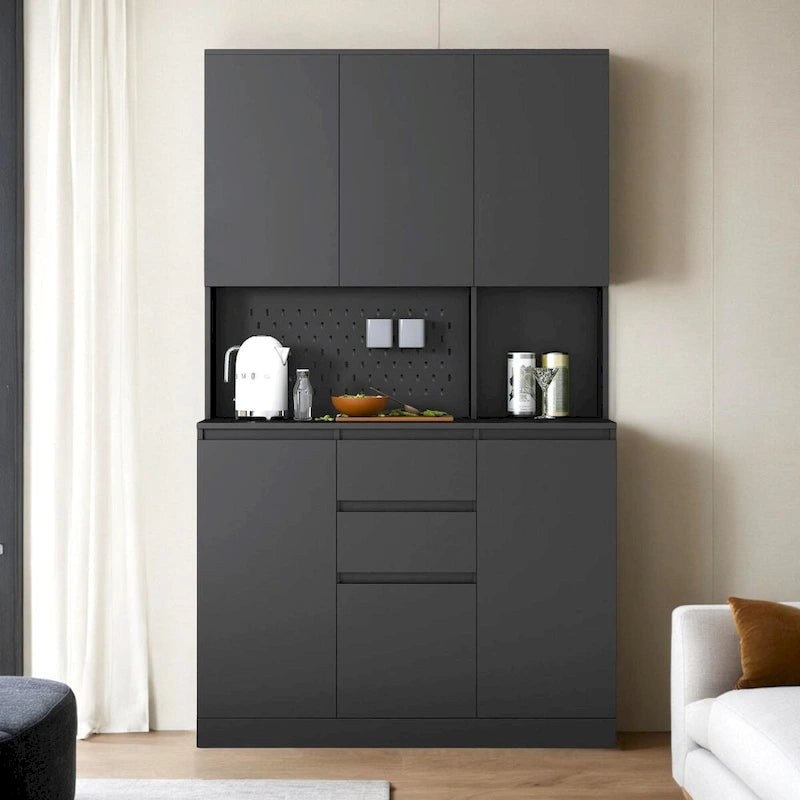74 Freestanding Kitchen Pantry Cabinet Cupboard with 6 Doors,3 Shelves and 2 Drawer,Versatile Wardrobe & Kitchen Cabinet