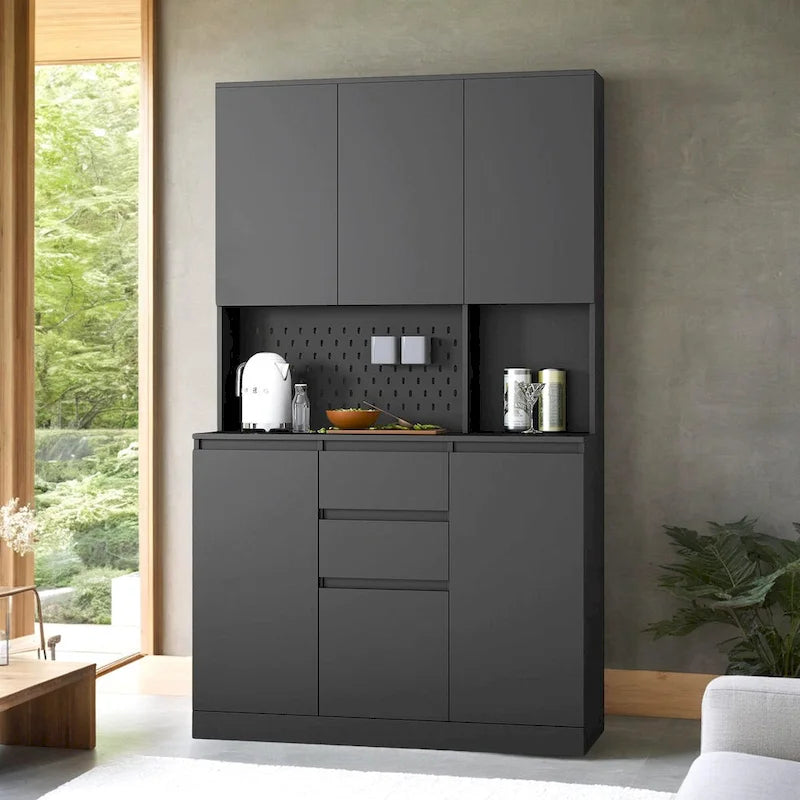 Armoire de cuisine indépendante de 74 po avec 6 portes, 3 étagères et 2 tiroirs – Meuble polyvalent pour chambre et cuisine