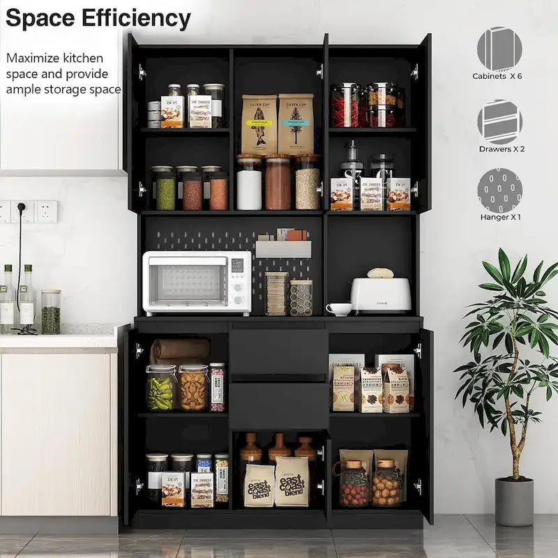 Armoire de cuisine indépendante de 74 po avec 6 portes, 3 étagères et 2 tiroirs – Meuble polyvalent pour chambre et cuisine