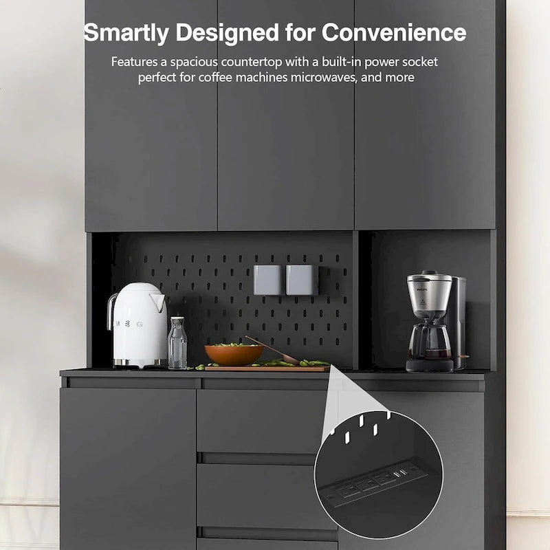 Armoire de cuisine indépendante de 74 po avec 6 portes, 3 étagères et 2 tiroirs – Meuble polyvalent pour chambre et cuisine