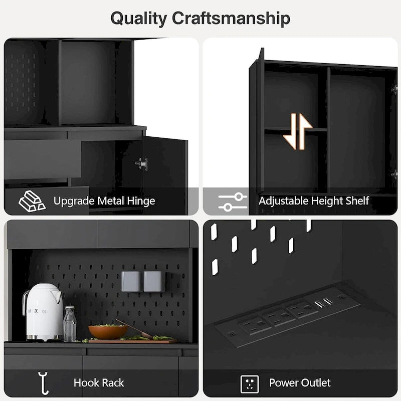 Armoire de cuisine indépendante de 74 po avec 6 portes, 3 étagères et 2 tiroirs – Meuble polyvalent pour chambre et cuisine
