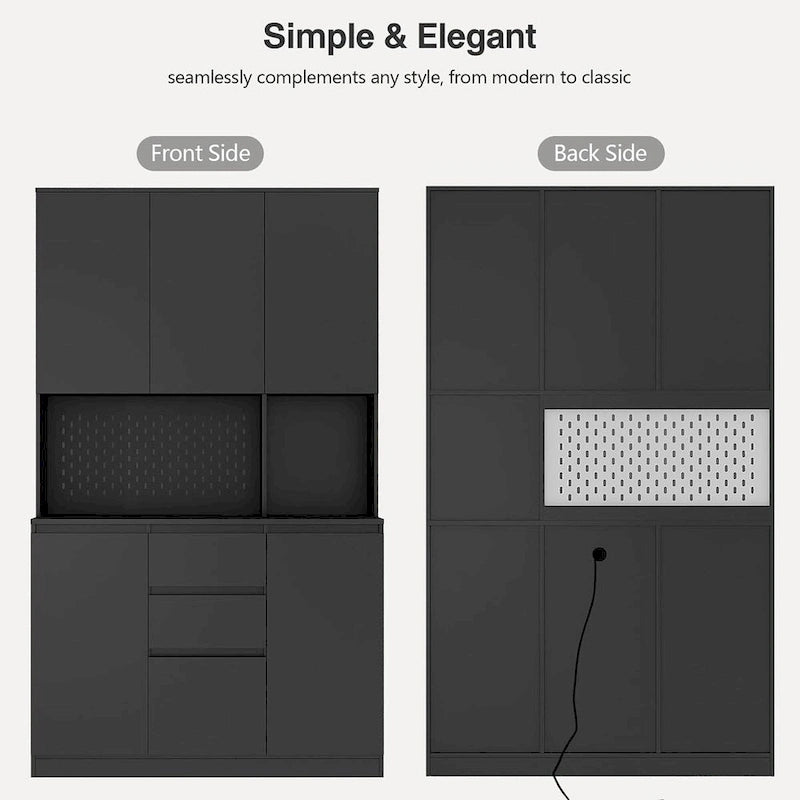 Armoire de cuisine indépendante de 74 po avec 6 portes, 3 étagères et 2 tiroirs – Meuble polyvalent pour chambre et cuisine