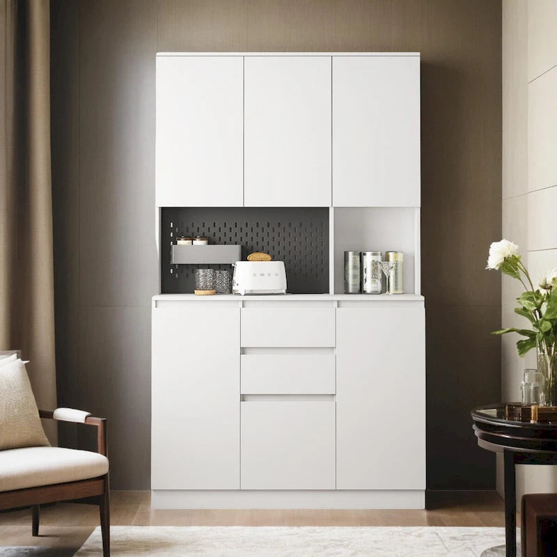 Armoire de cuisine indépendante de 74 po avec 6 portes, 3 étagères et 2 tiroirs – Meuble polyvalent pour chambre et cuisine