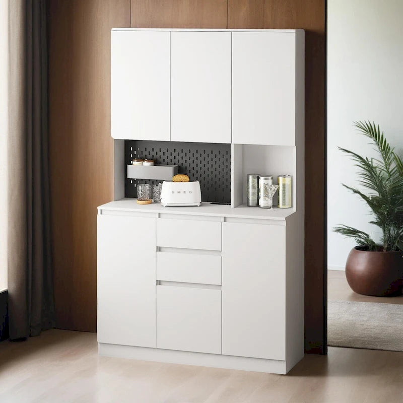 Armoire de cuisine indépendante de 74 po avec 6 portes, 3 étagères et 2 tiroirs – Meuble polyvalent pour chambre et cuisine