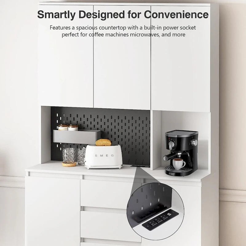 Armoire de cuisine indépendante de 74 po avec 6 portes, 3 étagères et 2 tiroirs – Meuble polyvalent pour chambre et cuisine