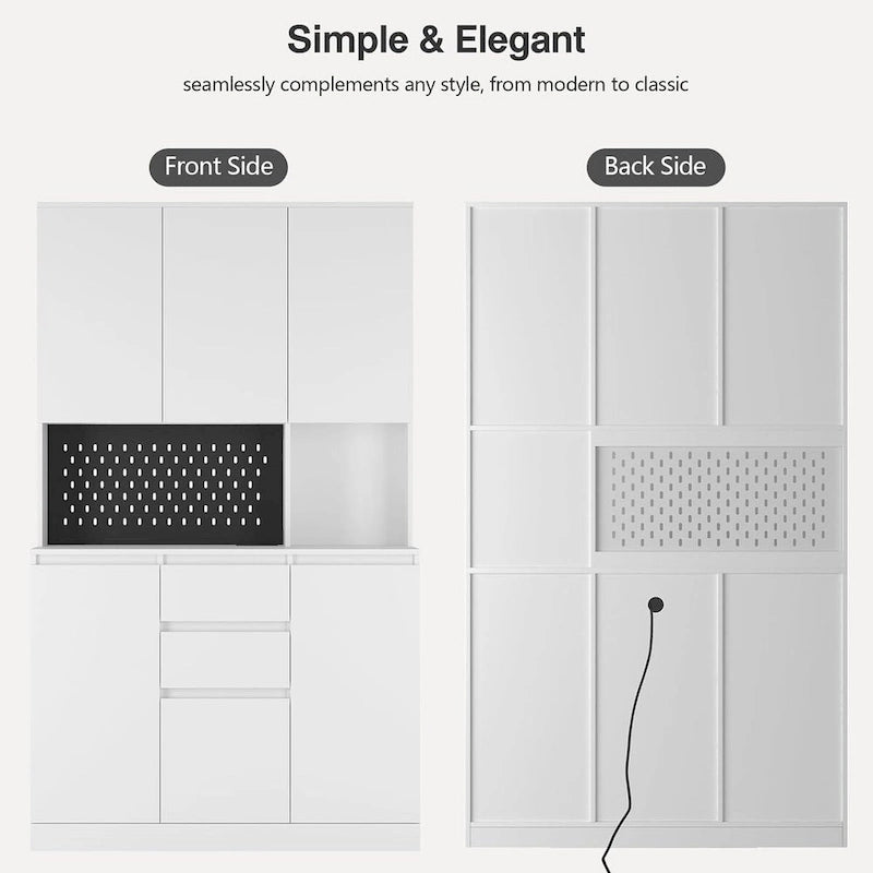 Armoire de cuisine indépendante de 74 po avec 6 portes, 3 étagères et 2 tiroirs – Meuble polyvalent pour chambre et cuisine