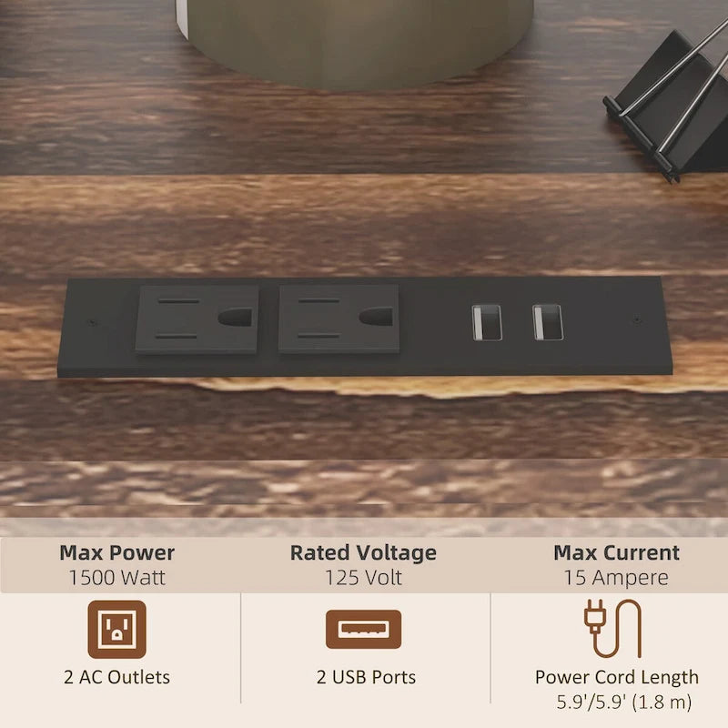 Tablette d'imprimante avec prise et ports de chargement USB, caisson de classement mobile industriel avec trou pour câble, roulettes