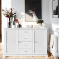 Wood Sideboard Buffet Cabinet with 4 Drawers and Louvered Doors