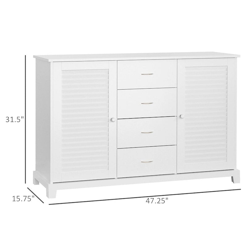 Buffet de cuisine en bois avec 4 tiroirs et portes à persiennes