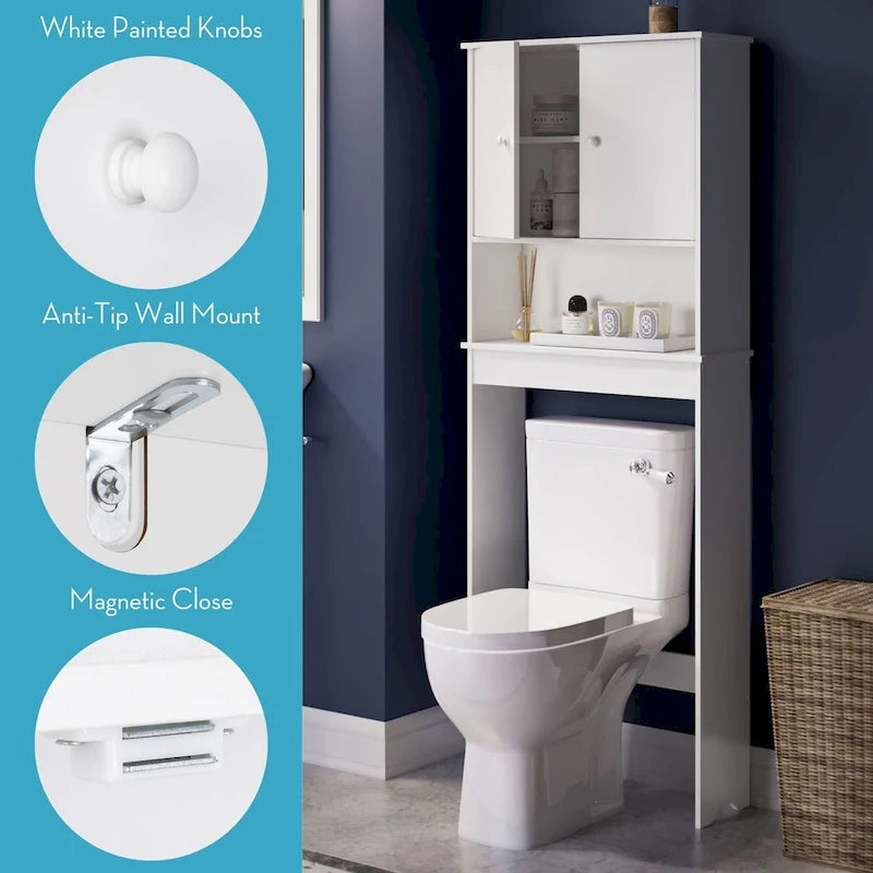 Armoire de rangement murale à pharmacie pour salle de bain à économie d'espace au-dessus des toilettes - Blanche