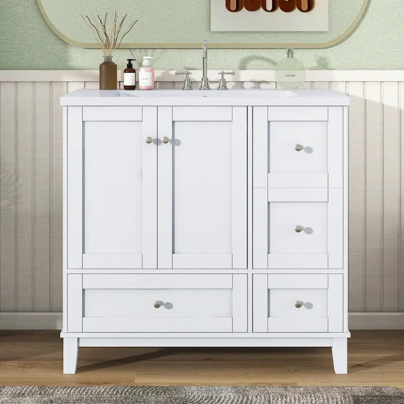 Meuble-lavabo de salle de bain moderne de 36 pouces avec port de chargement USB et dessus en résine simple