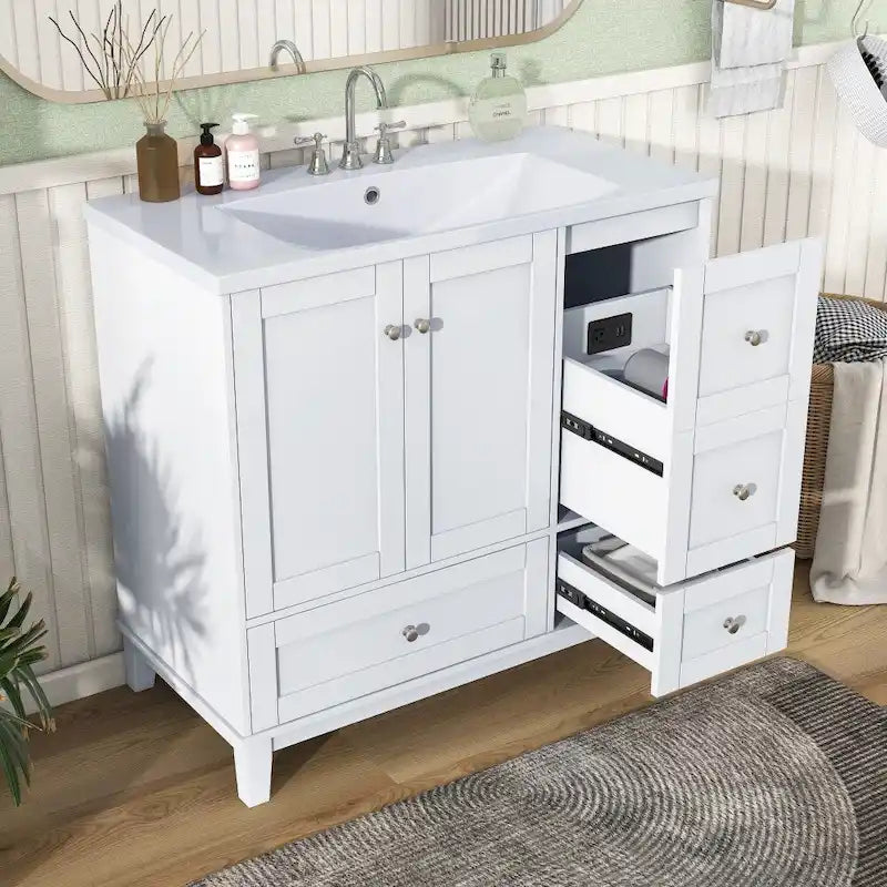 Meuble-lavabo de salle de bain moderne de 36 pouces avec port de chargement USB et dessus en résine simple