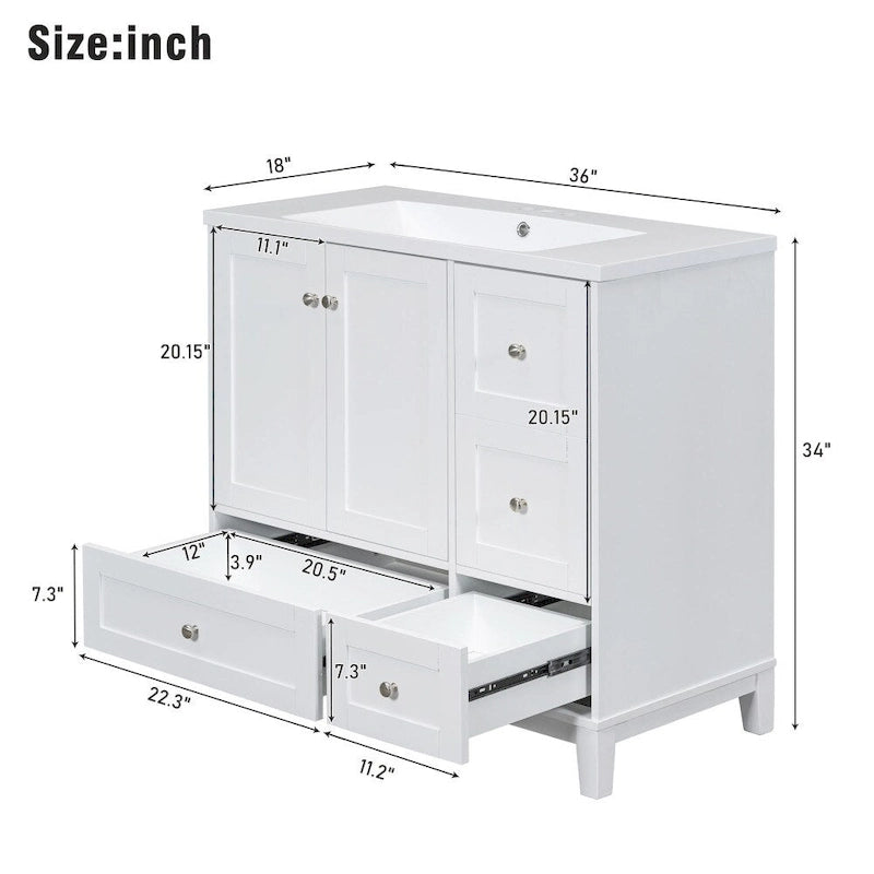 Meuble-lavabo de salle de bain moderne de 36 pouces avec port de chargement USB et dessus en résine simple