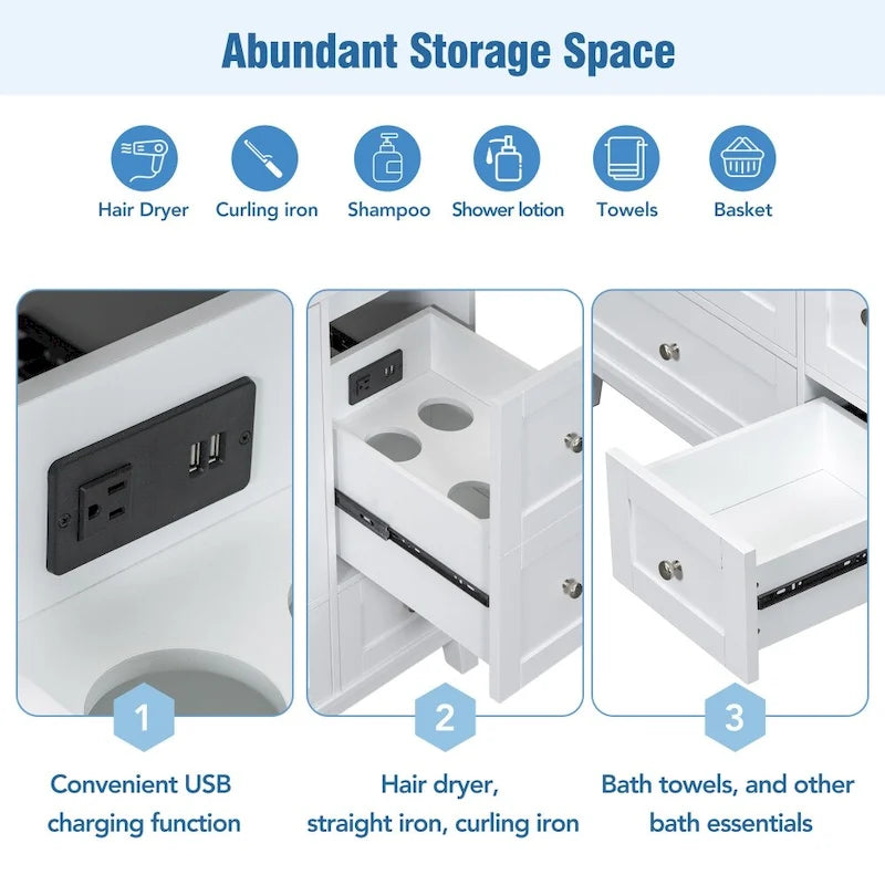 Meuble-lavabo de salle de bain moderne de 36 pouces avec port de chargement USB et dessus en résine simple