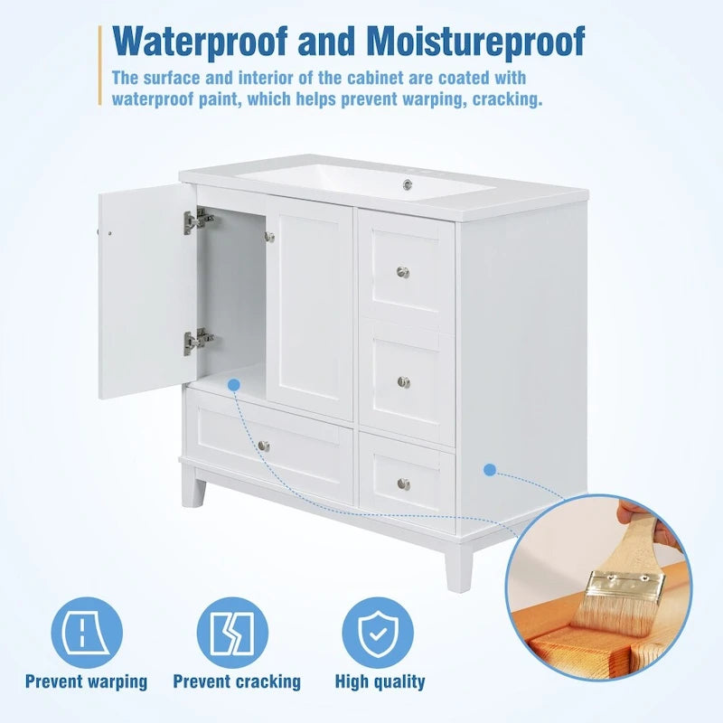 Meuble-lavabo de salle de bain moderne de 36 pouces avec port de chargement USB et dessus en résine simple