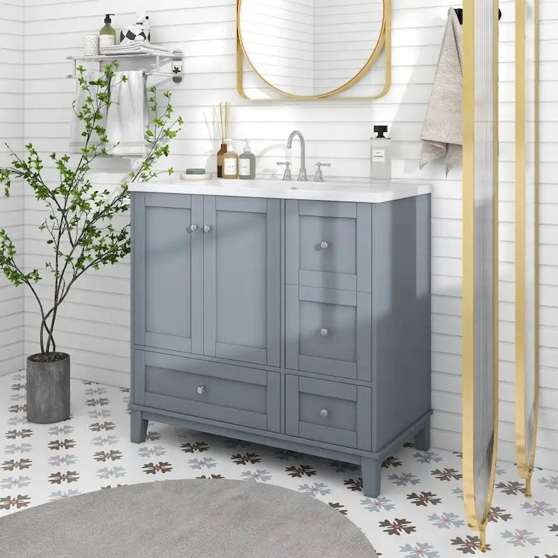Meuble-lavabo de salle de bain moderne de 36 pouces avec port de chargement USB et dessus en résine simple