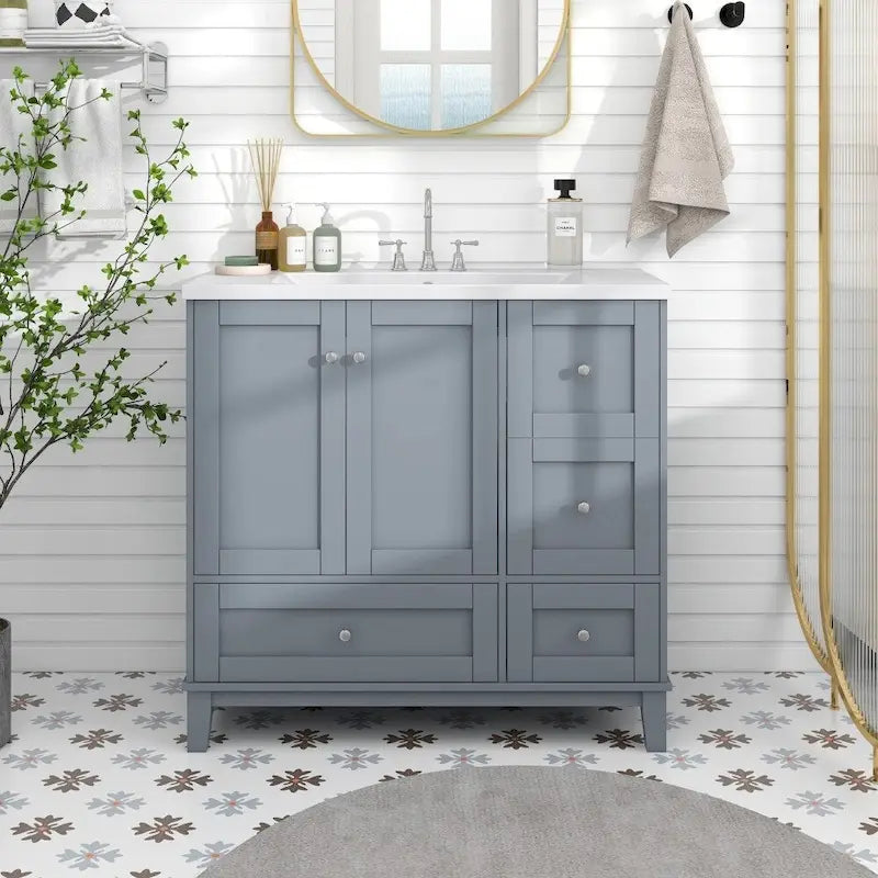 Meuble-lavabo de salle de bain moderne de 36 pouces avec port de chargement USB et dessus en résine simple