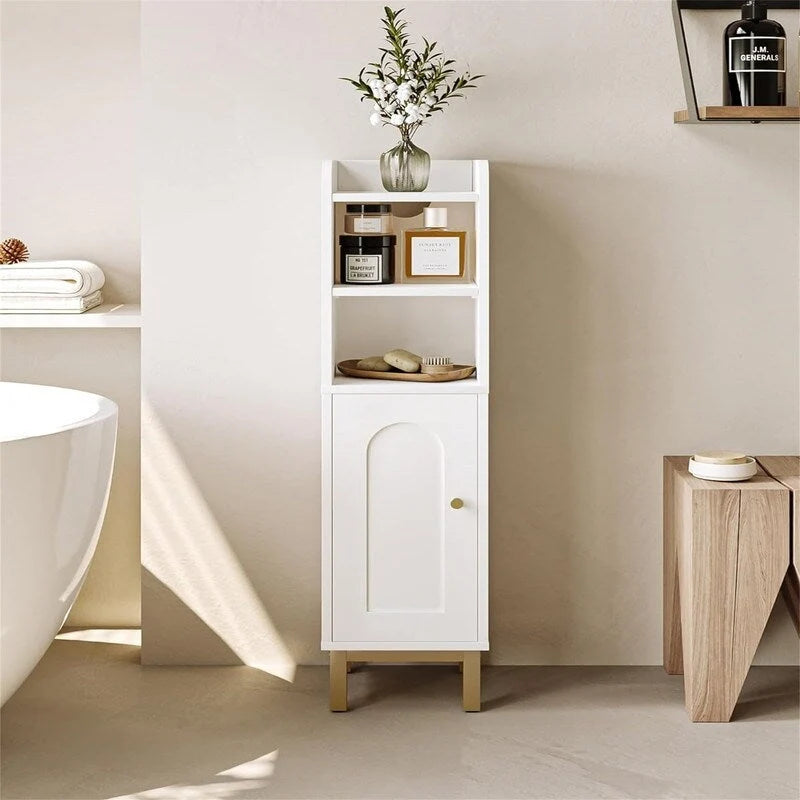 Meuble de Rangement Salle de Bain Meuble d'Angle Étroit avec Porte et Étagères