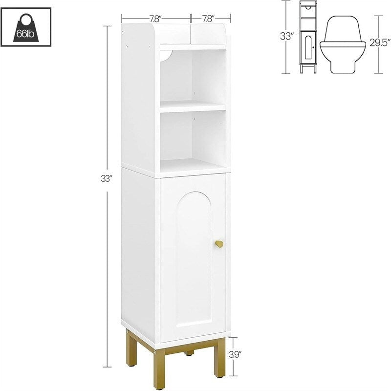Meuble de Rangement Salle de Bain Meuble d'Angle Étroit avec Porte et Étagères