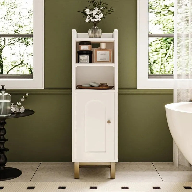 Meuble de Rangement Salle de Bain Meuble d'Angle Étroit avec Porte et Étagères