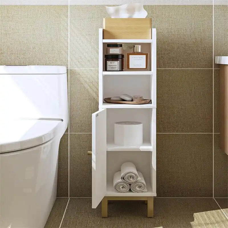Meuble de Rangement Salle de Bain Meuble d'Angle Étroit avec Porte et Étagères